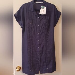 NWT Cubavera 100% linen short sleeve button up dress black Small